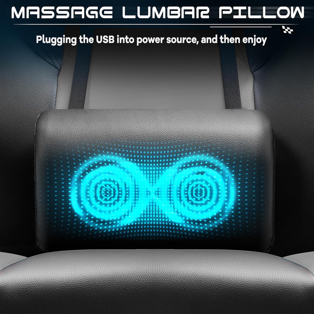 Gaming Chair for Adults, Grey Video Game Chair with Footrest, Big and Tall Gaming Chair Heavy Duty Computer Chair with Massage Lumbar, Ergonomic Adjustable Height and 360° Swivel, PU Leather, Grey