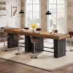 Tribesigns 62.2 Inch Bar Table, Industrial Counter Height Pub Dining Table, Rectangular Home Bar Units with Metal Footrest for Home Kitchen, Dining Room, Bistro, Brown and Dark Grey
