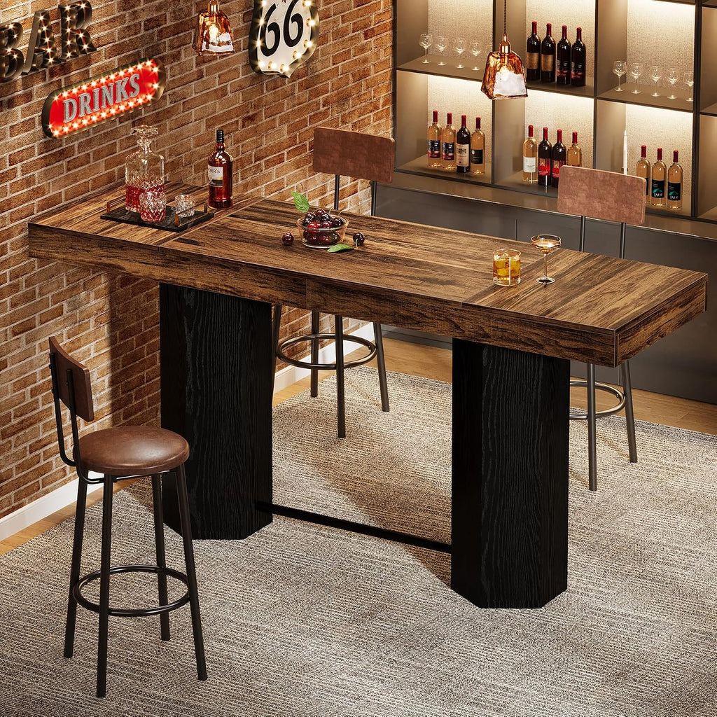 Tribesigns 70.9" Extra Long Bar Table, Industrial Counter Height Table, Rectangular Bar Height Tables with Metal Footrest for Kitchen Dining Room, Living Room, Pub (Rustic Brown & Black)