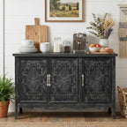 RoyalCraft Buffet Cabinet with Storage, Vintage Solid Wood Sideboard Table Coffee Bar Wine Bar Storage Cabinet with 3 Doors for Dining Room, Living Room, Hallway, Distressed Black