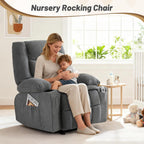 Rocker Recliner Chair with Massage and Heat, Nursery Rocking Chairs for Living Room, Ergonomic Comfy Relining Chair with Cup Holders, USB Charge Port, Side Pockets, Comfortable Arms, Single Sofa, Grey
