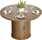 47 Inch Round Dining Table with Storage, 2-Layer Shelf & Wood Slide Door, Farmhouse Style, Waterproof Top, 330 lbs Capacity, for 4-6 Person, Easy Assembly, Walnut