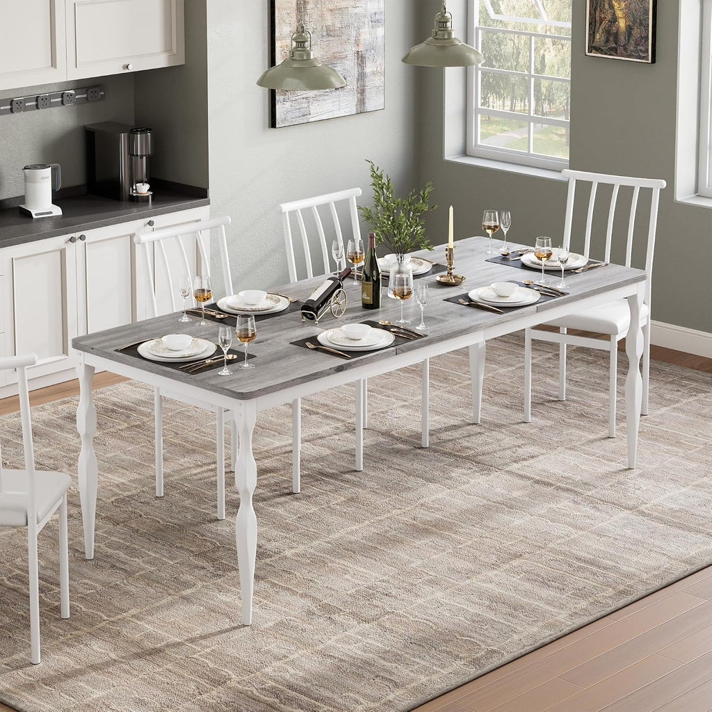 IDEALHOUSE Dining Table for 6, 71 Inch Rectangular Kitchen Table, Rustic Farmhouse Dining Room Table with Large Tabletop and Heavy-Duty Legs, Ideal for Dining Room or Kitchen, Gray