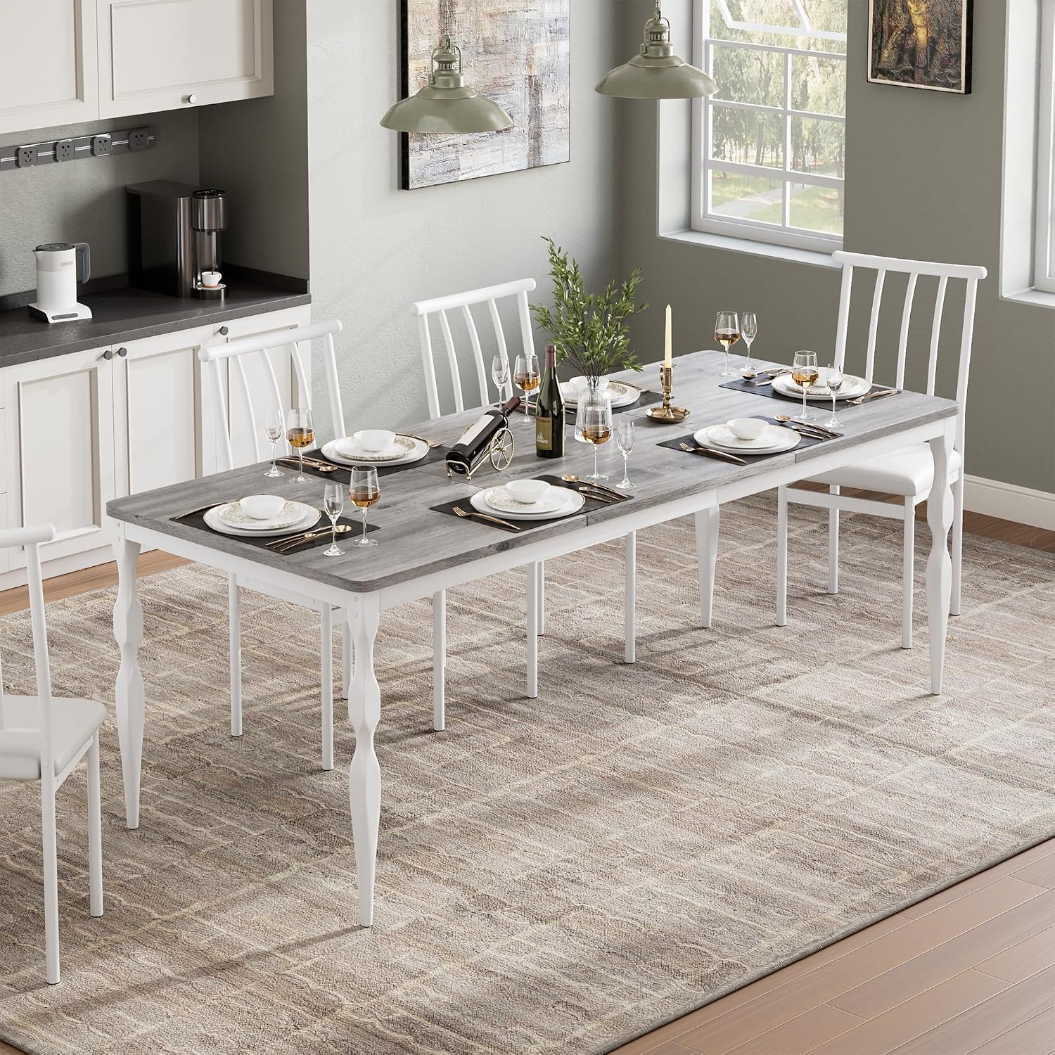 IDEALHOUSE Dining Table for 6, 71 Inch Rectangular Kitchen Table, Rustic Farmhouse Dining Room Table with Large Tabletop and Heavy-Duty Legs, Ideal for Dining Room or Kitchen, Gray