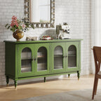 iPormis Fluted Arched Buffet Cabinet with Storage, 59" Vintage Sideboard with Glass Door & Adjustable Shelves, Mid Century Modern Solid Wood Credenza Accent Cabinet for Living Room, Entryway, Green