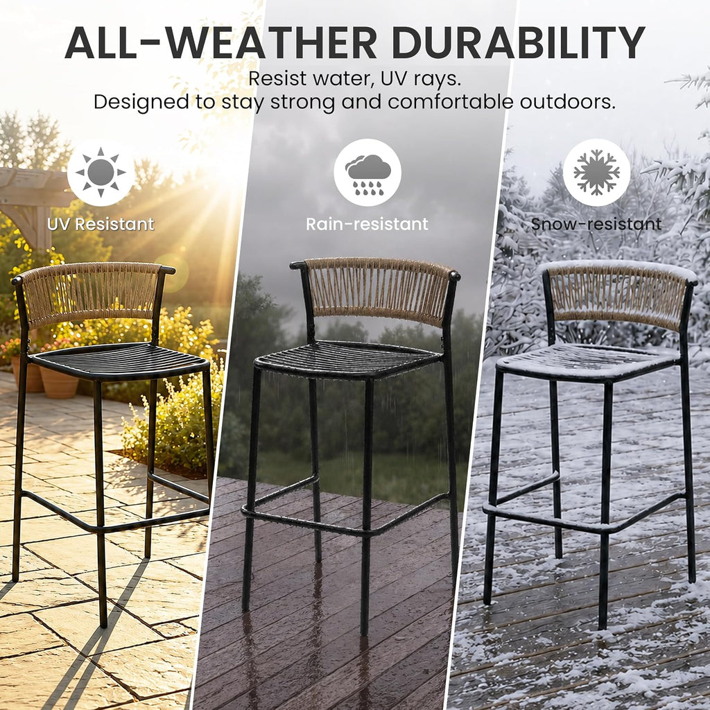 Crestlive Products Outdoor Bar Stools Set of 4, 26" Counter Height Stackable Modern Patio Bar Chairs with Rattan Back, for Garden Deck Pool Backyard