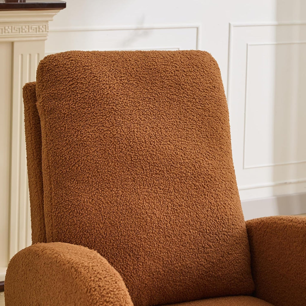 27.2" Rocking Chair for Nursery, Sherpa with Morden High Back and Side Pocket, Rocking Accent Armchair with Rubber Wood Legs for Living Room, Bedroom, Caramel