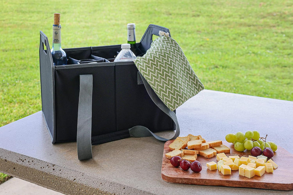 12 Bottle Wine Carrier Collapsible Reusable with Strap for Liquor Champagne Beer Glasses Storage Shopping Travel (Black)