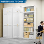 86" Tall Metal Kitchen Pantry Storage Cabinet with Doors and 4 Adjustable Shelves, Extra Large Heavy Duty Steel Storage Cabinet for Kitchen, Garage, Living Room, Pantry Cupboard, White (2 Packages)