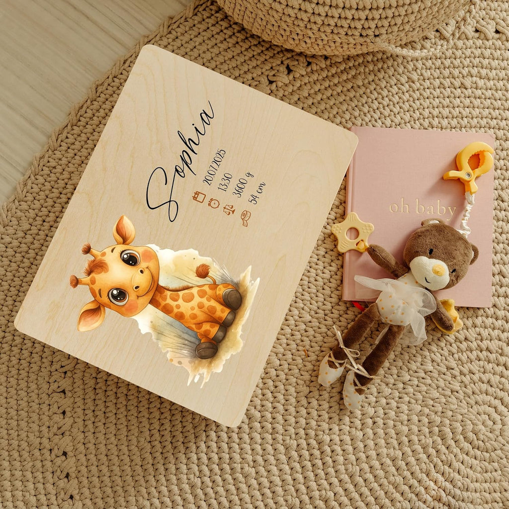 Creative Deco Personalized Wooden Baby Memory Box Storage Box - Giraffe | 11.8x7.87x5.51in (+-0.5) | Hinged Lid Engraving | Unpainted Gift Box
