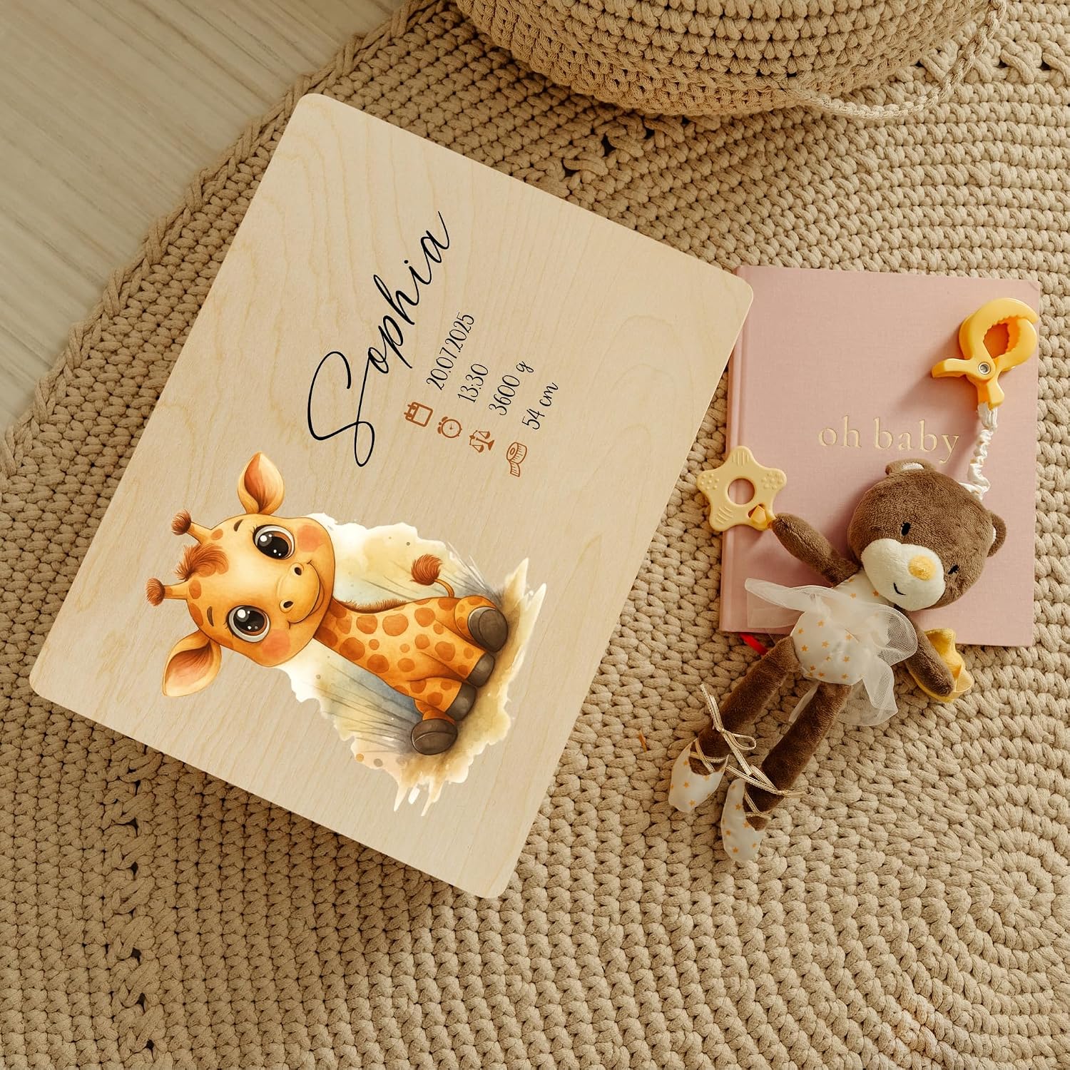 Creative Deco Personalized Wooden Baby Memory Box Storage Box - Giraffe | 11.8x7.87x5.51in (+-0.5) | Hinged Lid Engraving | Unpainted Gift Box