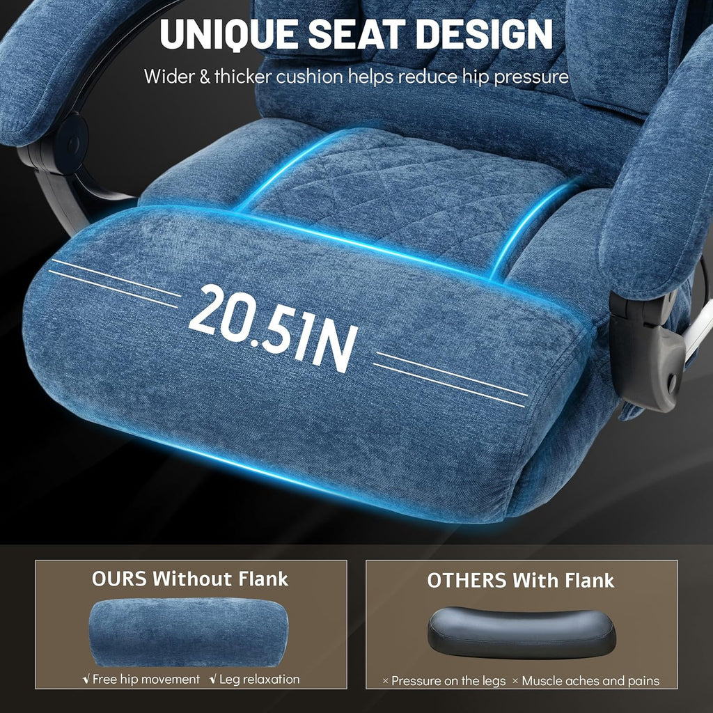 Massage Office Chair with Foot Rest,6 Points Vibration&Heat Executive Office Chairs,Big and Tall Fabric Office Chair 500LBS,Ergonomic Desk Chair for Heavy People,Home and Office Computer Chair,Blue