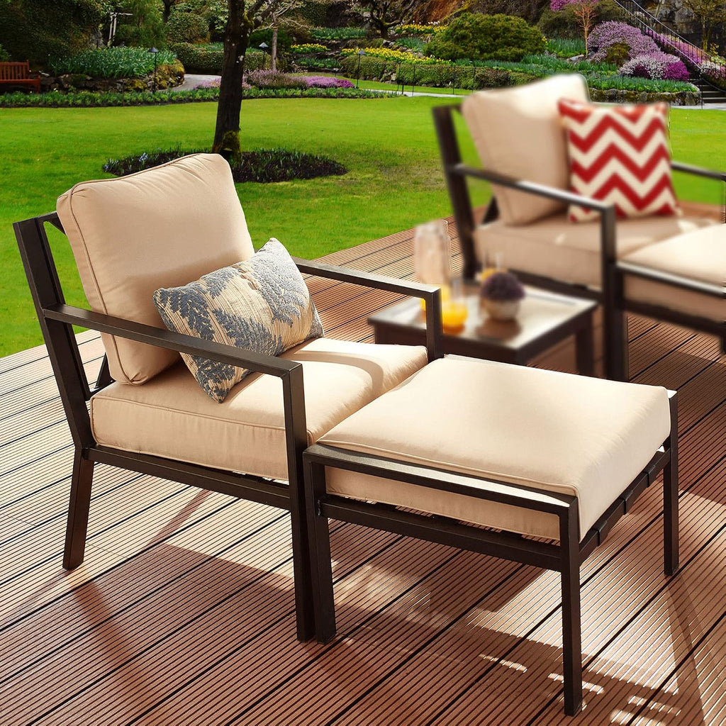 LOKATSE HOME Single Sofa Chair with Ottoman for Living Room Porch Garden Balcony, Beige