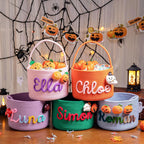 FKOG Halloween Candy Basket, Custom Cotton Rope Storage Bin with Handle, Personalized Trick or Treat Container, Decorative Pumpkin Design (Orange)