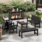 Outdoor Console Table, 48" Weather Resistant HIPS Patio Side Table, 440LBS Weight Capacity, 2-Tier Multifunctional Buffet Bar Storage Organizer for Garden Deck, Black
