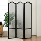 JOSTYLE Acrylic Room Divider, Black, 3-Panel, 67" H x 47.2" W | Folding Privacy Screen, Frosted Glass Like, Wood Frame, For Bedroom Office & Loft