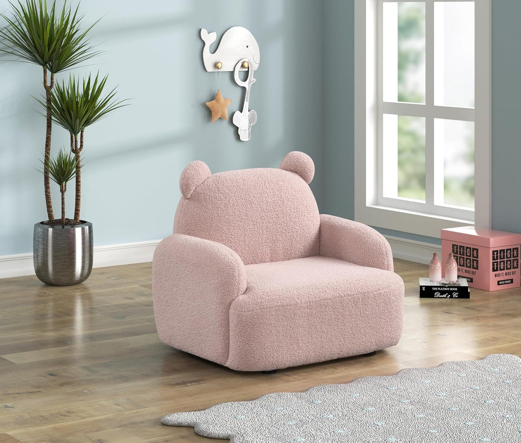 25.5" W Pink Sherpa Bear Shaped Armchair