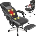Office Chair with Footrest,6-Point Vibration Massage & Heat Executive Office Chairs,Big and Tall Fabric Office Chair 500LBS,Ergonomic Desk Chair for Heavy People,Recliner with Padded Armrest,Blackgrey