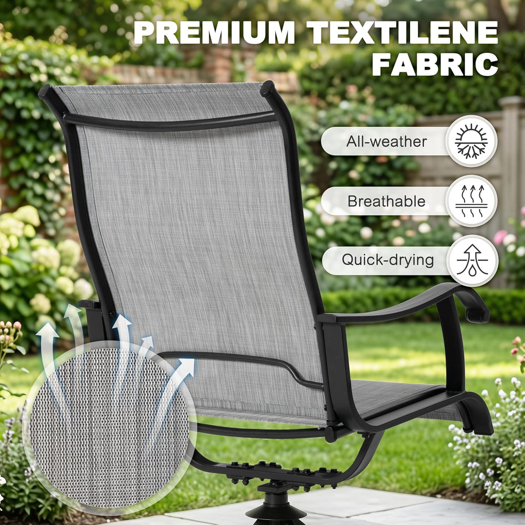 NUU GARDEN Patio Swivel Chairs Set of 2, Outdoor Dining Chairs | Breathable Textilene seats with smooth 360° swivel motion, ergonomic high-back design and durable powder-coated steel frame