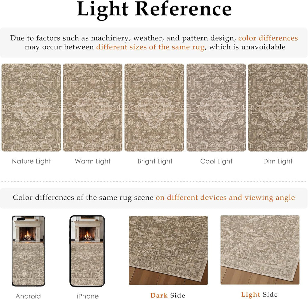 HUGEAR 2x6 Runner Rug Taupe Machine Washable Area Rug Room Decor Distressed Vintage Hallway Rugs Non Slip Carpet Low Pile Rugs for Kitchen Laundry Living Soft Lightweight
