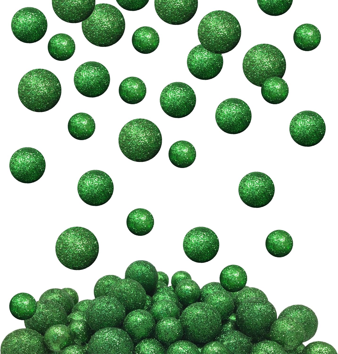 Green Glitter Foam Balls for Crafts, About 625 Mini Decorative Vase Filler Balls, Sparkly Table Scatter Confetti Decorations, 3/8" to 3/4", Green Party, Holiday, Wedding & DIY Décor
