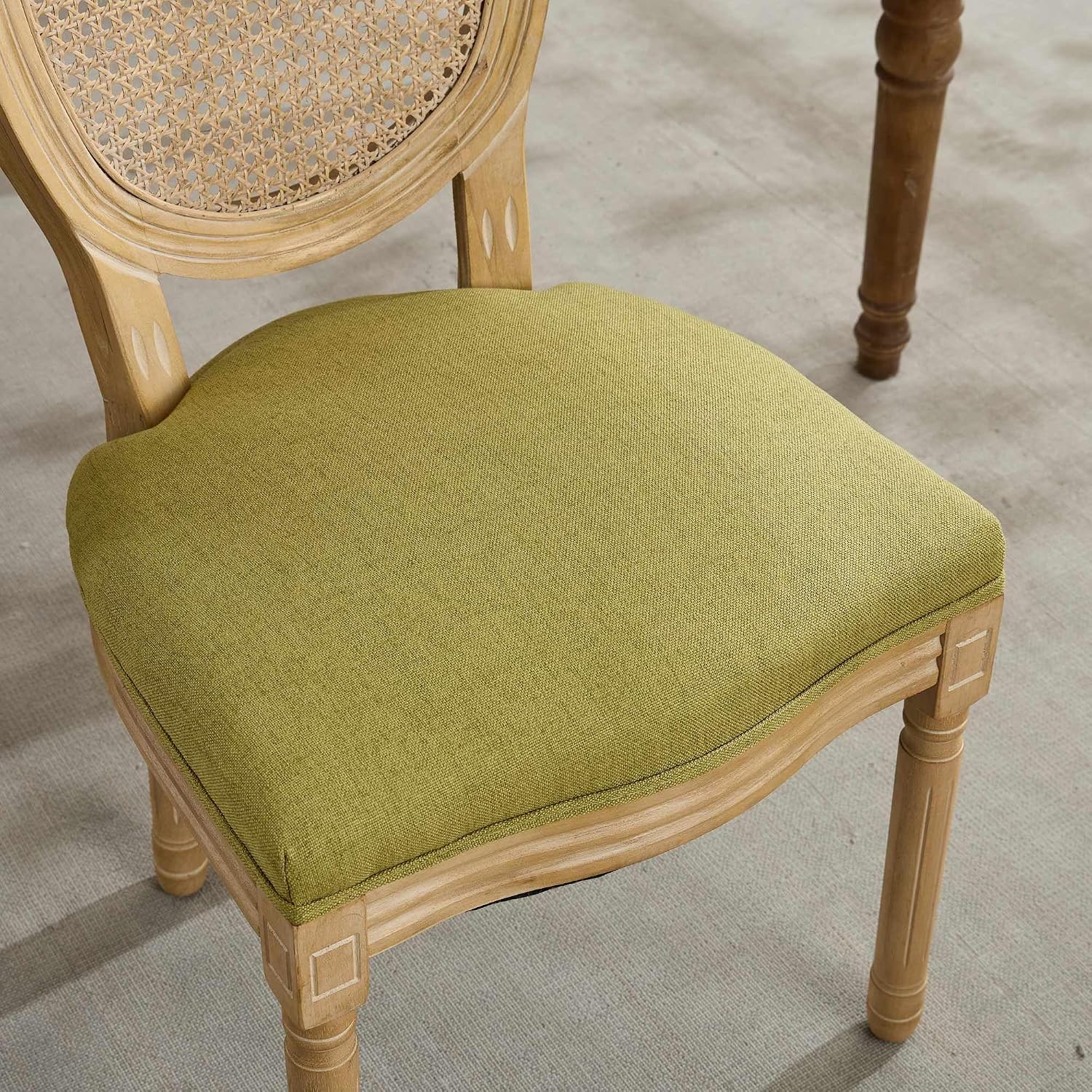 SoarFlash French Dining Chairs Set of 2, Vantage Dining Chair with Round Back, Wood Leg Farmhouse Country Rattan Dining Chair for Kitchen,Bedroom,Olive Green