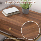 Modern End Table with Drawer and Open Shelf, 2-Tier Nightstand for Living Room,Bedroom or Small Spaces, Sofa Side Table with Metal Frame, Walnut
