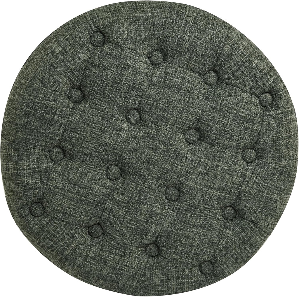 Homepop Home Decor | Upholstered Round Tufted Foot Rest Ottoman | Ottoman with Storage for Living Room & Bedroom | Decorative Home Furniture, Green Clover Fabric