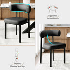Dining Chairs Set of 2, Mid-Century Dining Room Chair, Carbon Steel Legs, Upholstered Seat, Textured Leather, Ergonomic Curved Backrest, Modern for Kitchen, Restaurant, Black