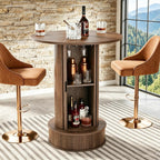 Round Bar Table with 2-Tier Hidden Storage, 38.1" H Pub Table with Footrest, Modern Rustic Bar Height Bistro Cocktail Table for Kitchen,Dining Room,Coffee Bar,Small Space