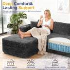 Shintenchi 103" Boneless Couches for Living Room with 2 Cup Holders,L Shaped Modular Sectional Sofa Set,No Assembly Needed Plush Corduroy Living Room Set,Dark Gray
