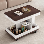 Merax Adjustable End Table with Wheels, Modern Multifunctional Sofa Side Table with Lift-Top, 360°Rotating Top and Storage Space for Living Room, Small Space, Brown+White
