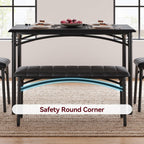 GarveeHome Dining Table Set for 4, Kitchen Table with Upholstered Chairs and Bench, Wood Rectangular Dining Table and Chairs Set for Small Space, Apartment, Dinner, Rustic Black