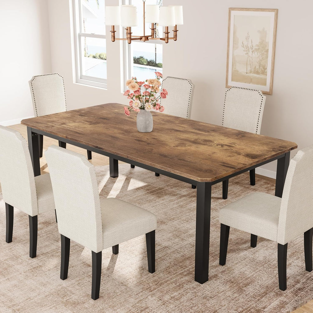 Garvee 78.7 Inch Industrial Dining Table for 6-8 People, Large Dinner Kitchen Tables with Sturdy Metal Frame, Multi-Use for Dining Room Living Room Indoor Restaurant Office Desk (Only Table)