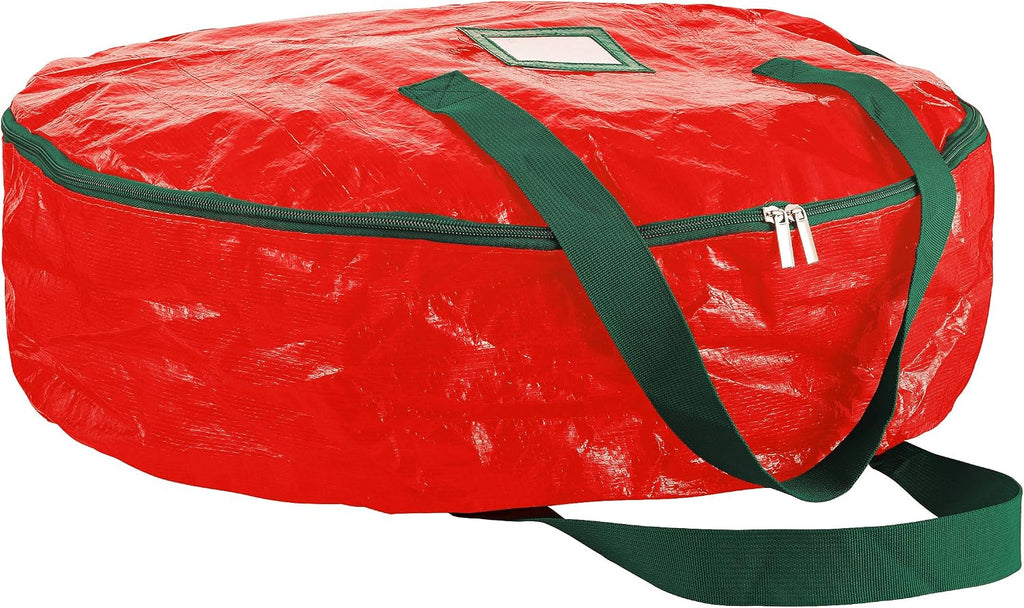 Christmas Wreath Storage Bag 30"-Tear Resistant Zippered Bag with Reinforced Handles -30 x 30 x 8 (Red)