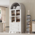 Merax 71'' Tall Arched Kitchen Pantry Cabinet, Farmhouse Kitchen Storage Cabinets with 2 Large Drawers and Adjustable Shelves, Versatile Cupboard for Kitchen, Dining Room, Bathroom,White