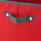 Christmas Decor Storage Box - Red Oxford Canvas Ornament Cube Chest with 64 Compartment Dividers, Riveted Handles, and Lid by Elf Stor