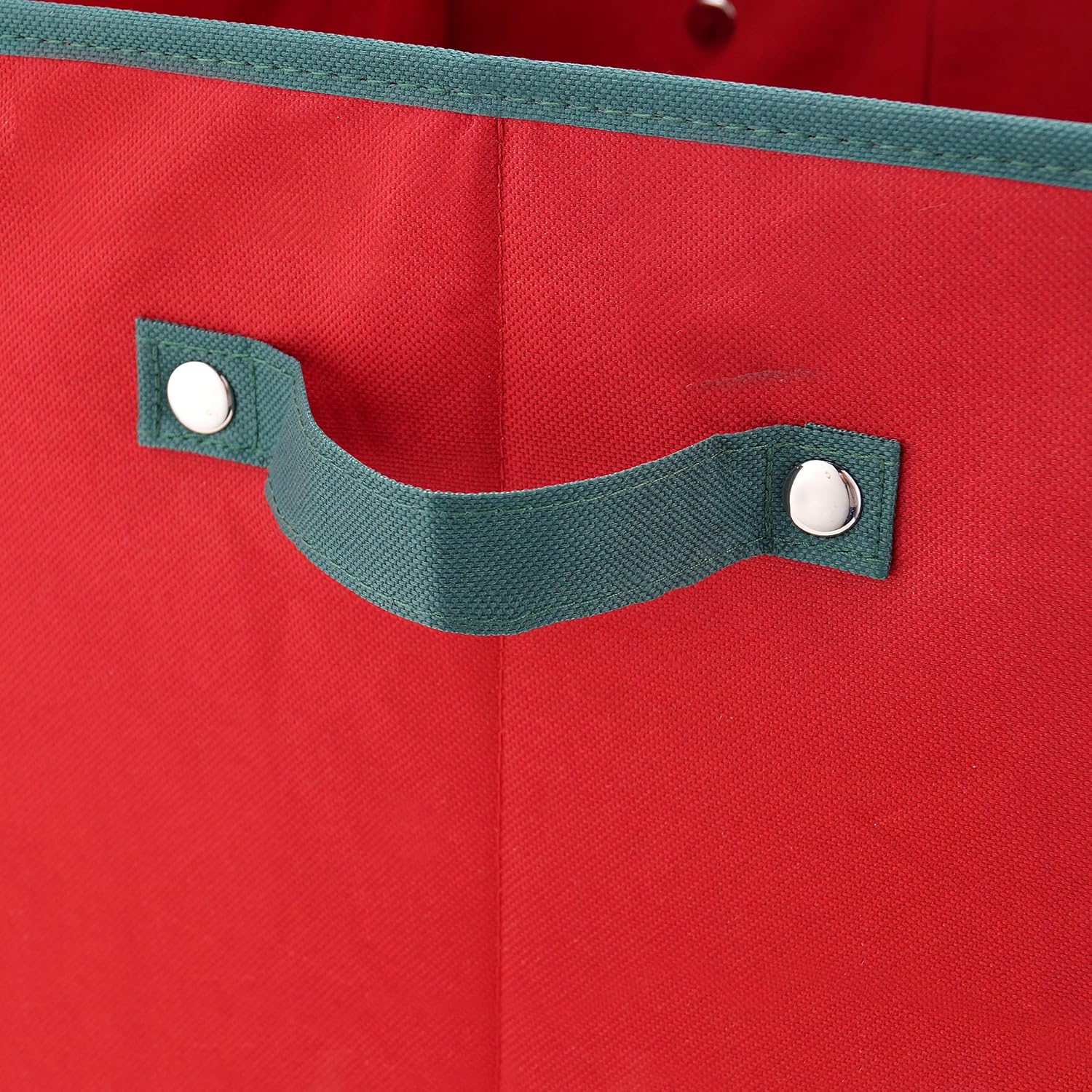 Christmas Decor Storage Box - Red Oxford Canvas Ornament Cube Chest with 64 Compartment Dividers, Riveted Handles, and Lid by Elf Stor