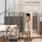 HOMCOM 4 Panel Room Divider, Folding Privacy Screen, 5.6' Room Separator, Wave Fiber Freestanding Partition Wall Divider, Dark Gray