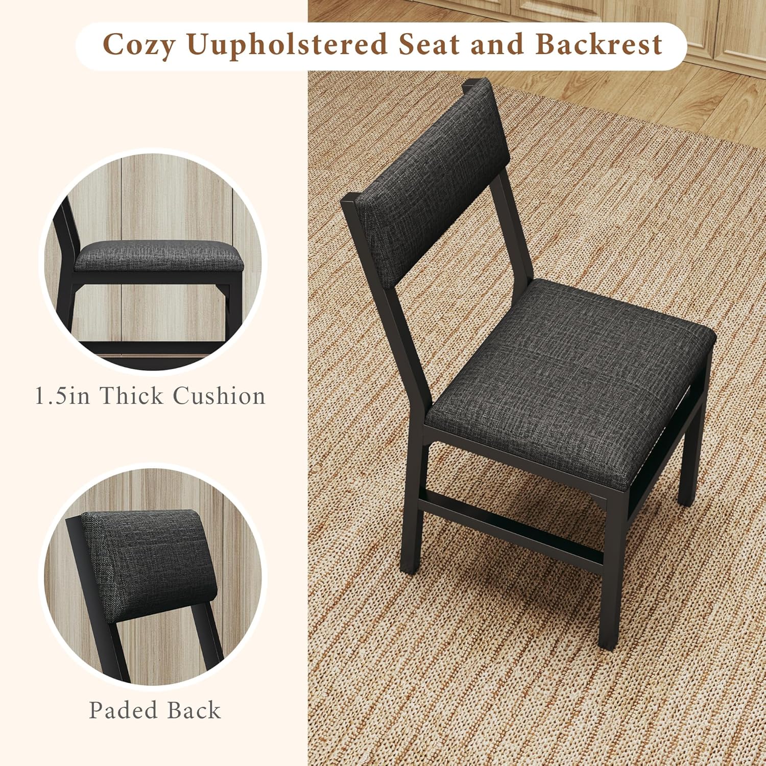 7-Piece Dining Table Set for 4-6, Extendable Kitchen Table Cushion Chairs Set of 6 with 6 Chairs, Rectangle Dining Table with Metal Frame & MDF Board, Folding for Small Apartment Saving Space,Grey Oak
