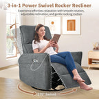 270° Power Swivel Rocker Recliner Chair, Rocking Chair Nursery, Electric Recliners for Small Spaces, Single Sofa Recliner for Living Room, Bedroom, RV (Fabric, Dark Gray+270°Swivel)