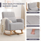 HCHAIRH Nursery Rocking Chair with Ottoman, Upholstered Glider Rocker with High Backrest Side Pocket, Rocking Accent Armchair with Solid Wood Legs for Nursery, Living Room, Bedroom, Light Grey