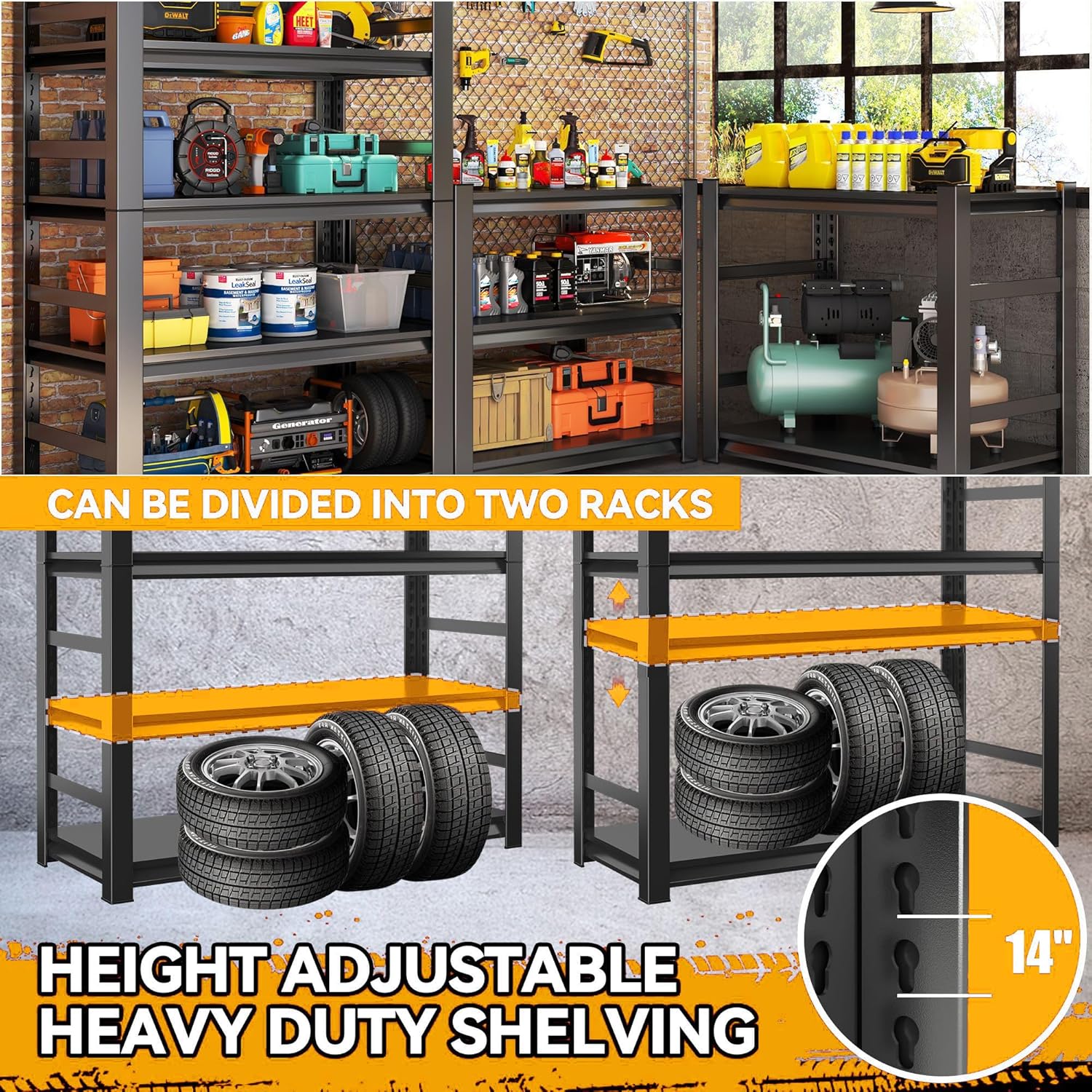 Garage Shelving Heavy Duty Metal Shelving 36" W x 16" D x 72" H 3000LBS Storage Shelves Adjustable Metal Shelves for Storage Industrial Garage Shelf for Warehouse Basement 5-Tier Black