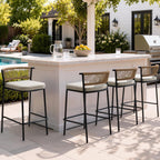 Crestlive Products Outdoor Bar Stools Set of 4, 26" Counter Height Stackable Modern Patio Bar Chairs with Rattan Back, for Garden Deck Pool Backyard