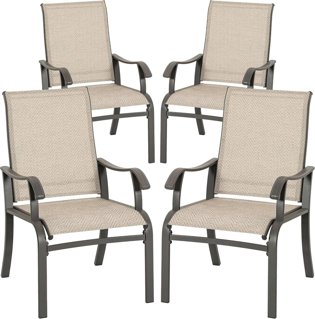 NUU GARDEN Patio Dining Chairs Set of 4, All Weather Textilene Patio Chairs,Powder-Coated Metal Frame Outdoor Patio Bistro Dining Chairs for Lawn Garden Backyard, Beige