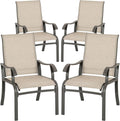 NUU GARDEN Patio Dining Chairs Set of 4, All Weather Textilene Patio Chairs,Powder-Coated Metal Frame Outdoor Patio Bistro Dining Chairs for Lawn Garden Backyard, Beige