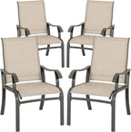 NUU GARDEN Patio Dining Chairs Set of 4, All Weather Textilene Patio Chairs,Powder-Coated Metal Frame Outdoor Patio Bistro Dining Chairs for Lawn Garden Backyard, Beige