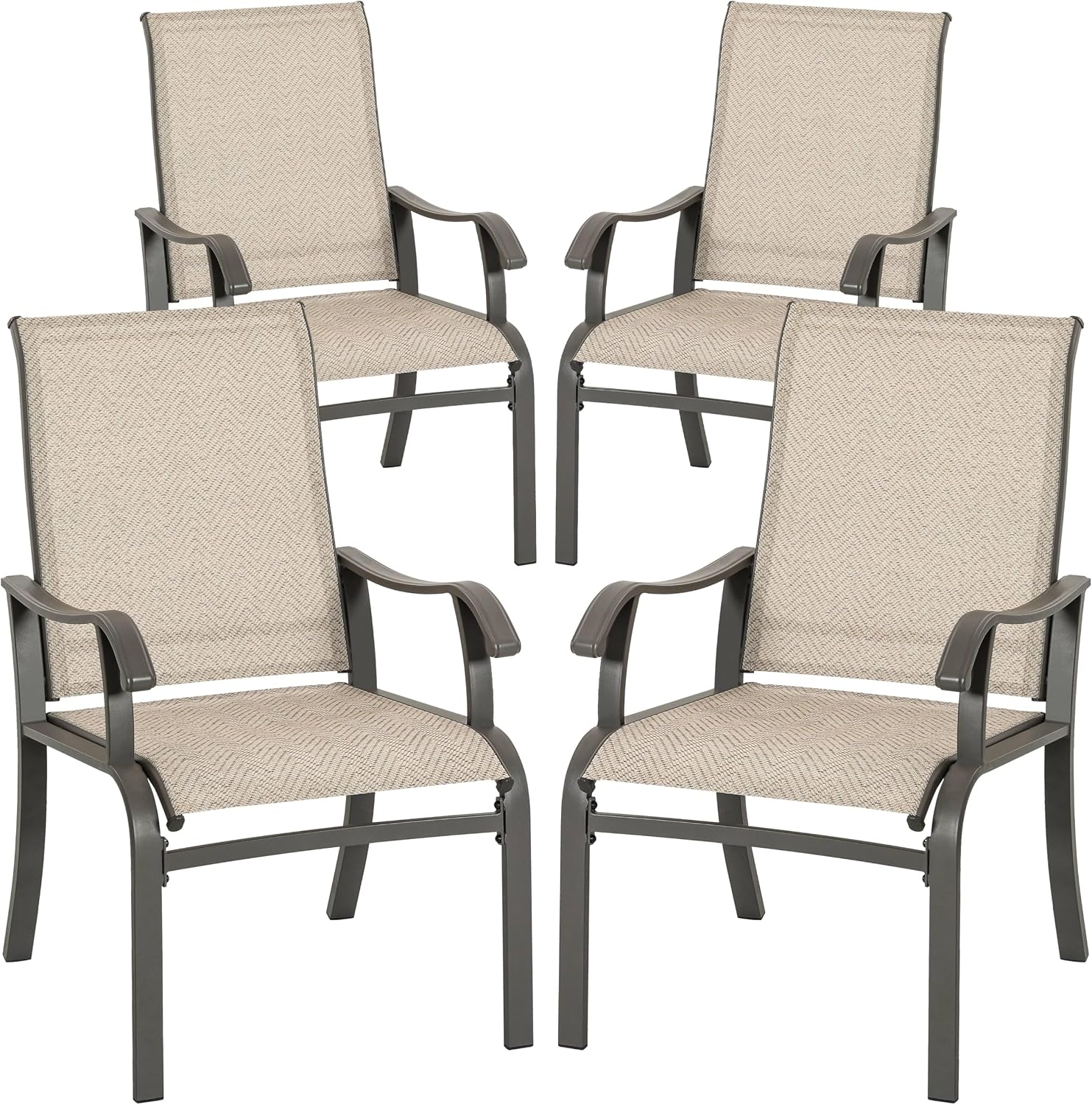 NUU GARDEN Patio Dining Chairs Set of 4, All Weather Textilene Patio Chairs,Powder-Coated Metal Frame Outdoor Patio Bistro Dining Chairs for Lawn Garden Backyard, Beige