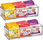 Amazing Abby - SereniTEA - 2-Pack Acrylic 3-Compartment Tea Bag Organizer, Clear Plastic Tea Box, 3-Slot Tea Chest, Perfect Tea Storage Solution for Kitchen Cabinet, Countertop, Pantry, and More