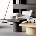 GOWE 23.6'' Modern Solid Wood Veneer End Table, Minimalist Square Side Table with Parquet Pattern, Grooved Cylindrical Base & Thickened Tabletop, Compact Accent Table for Living Room, Matte